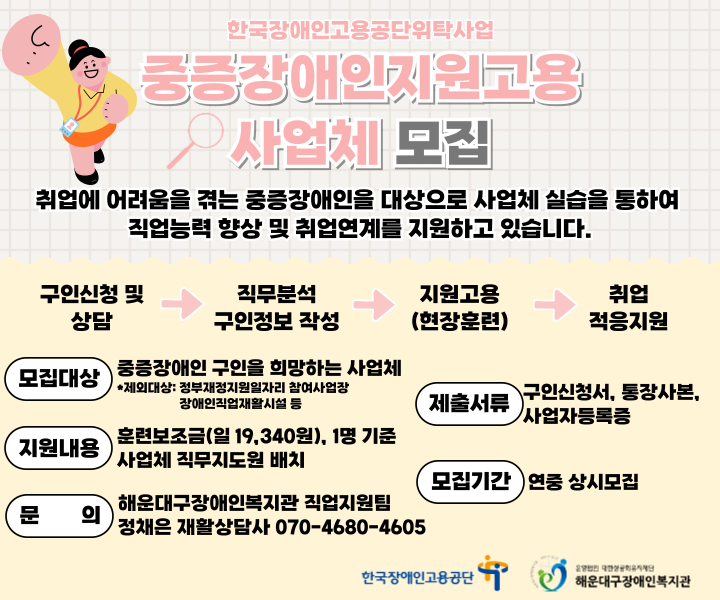중증장애인 지원고용 사업체 모집